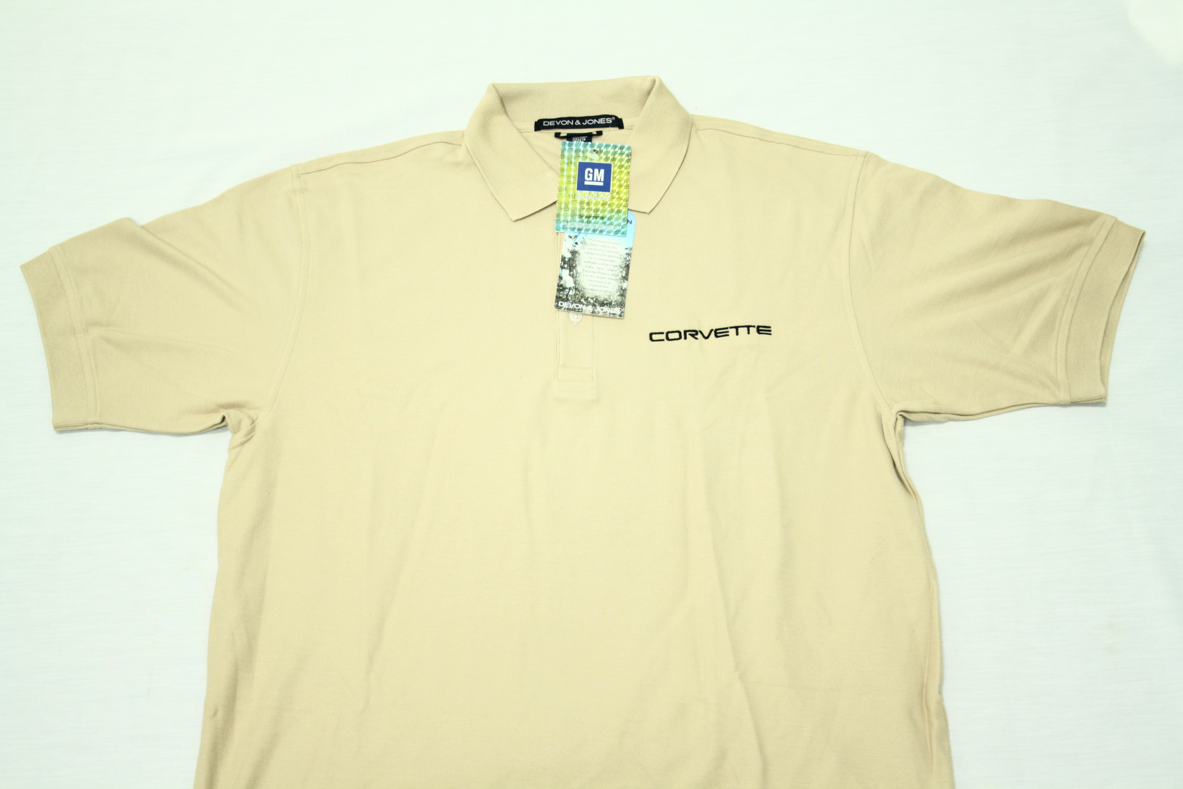 0 Corvette TAN DJ POLO SHIRT WITH CORVETTE LETTERS